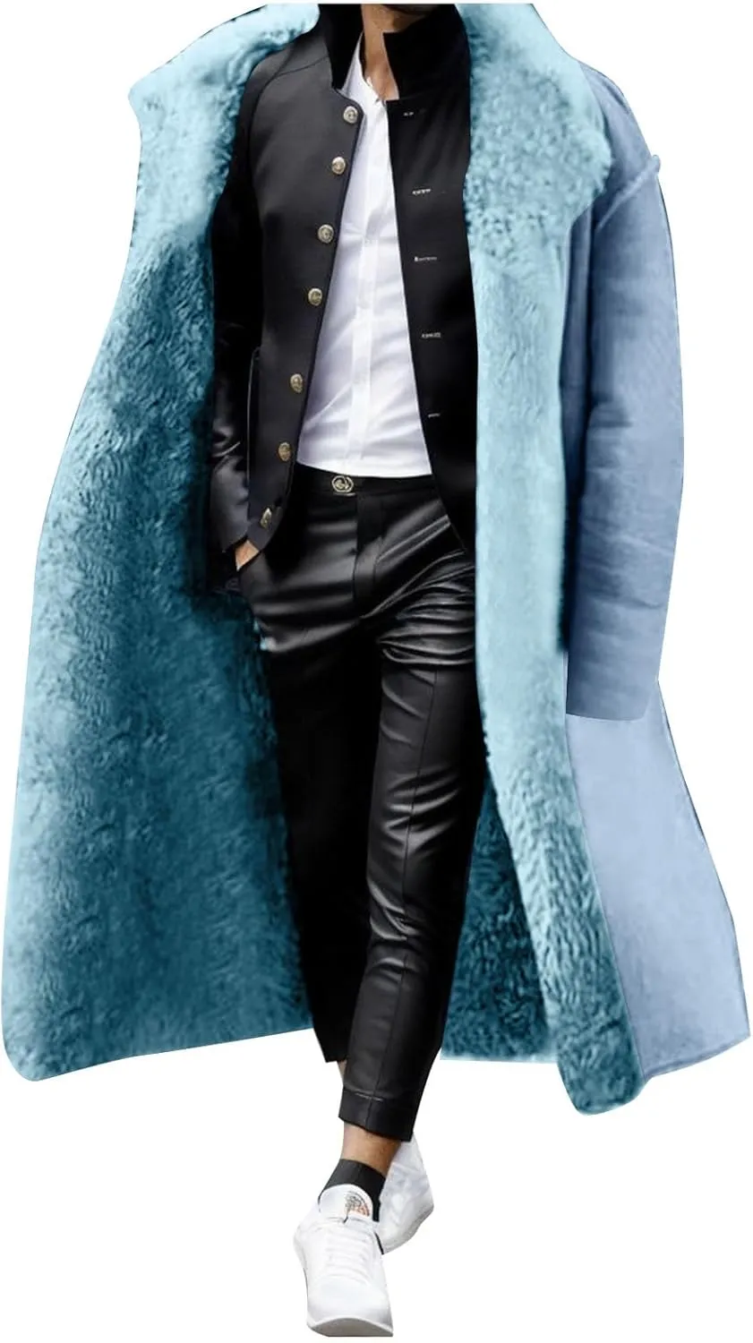 Men's Oversized Long Wool Blend Trench Coat Single Breasted Knee Length Lapel 2024 Winter Jacket Warm Fleece Outerwear