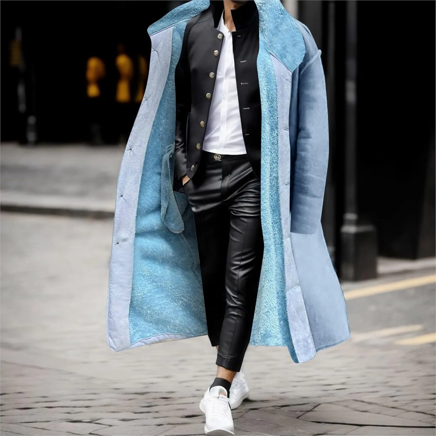 Men's Oversized Long Wool Blend Trench Coat Single Breasted Knee Length Lapel 2024 Winter Jacket Warm Fleece Outerwear