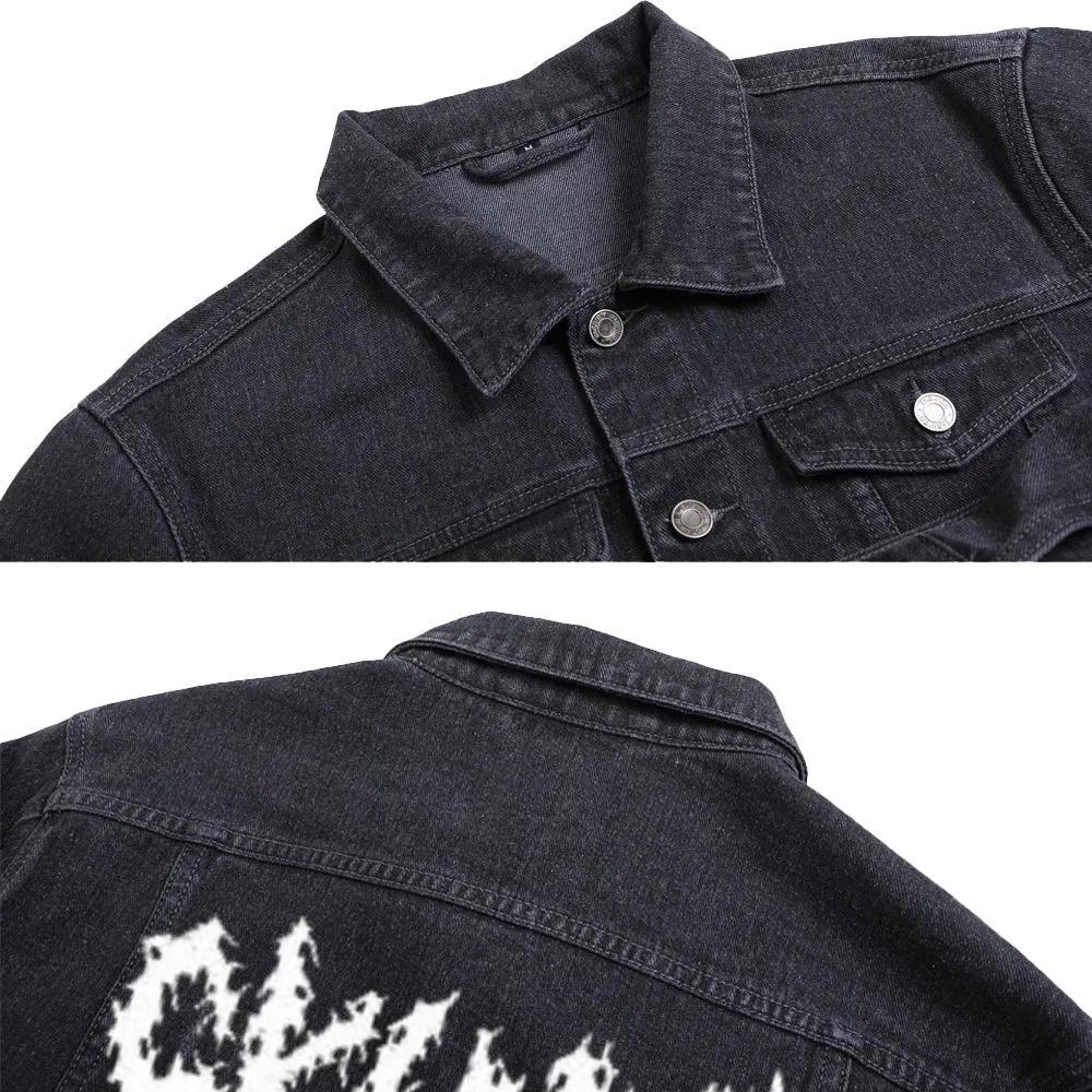 Mens Vintage Gothic Skunk Graphic Button Up Denim Jacket