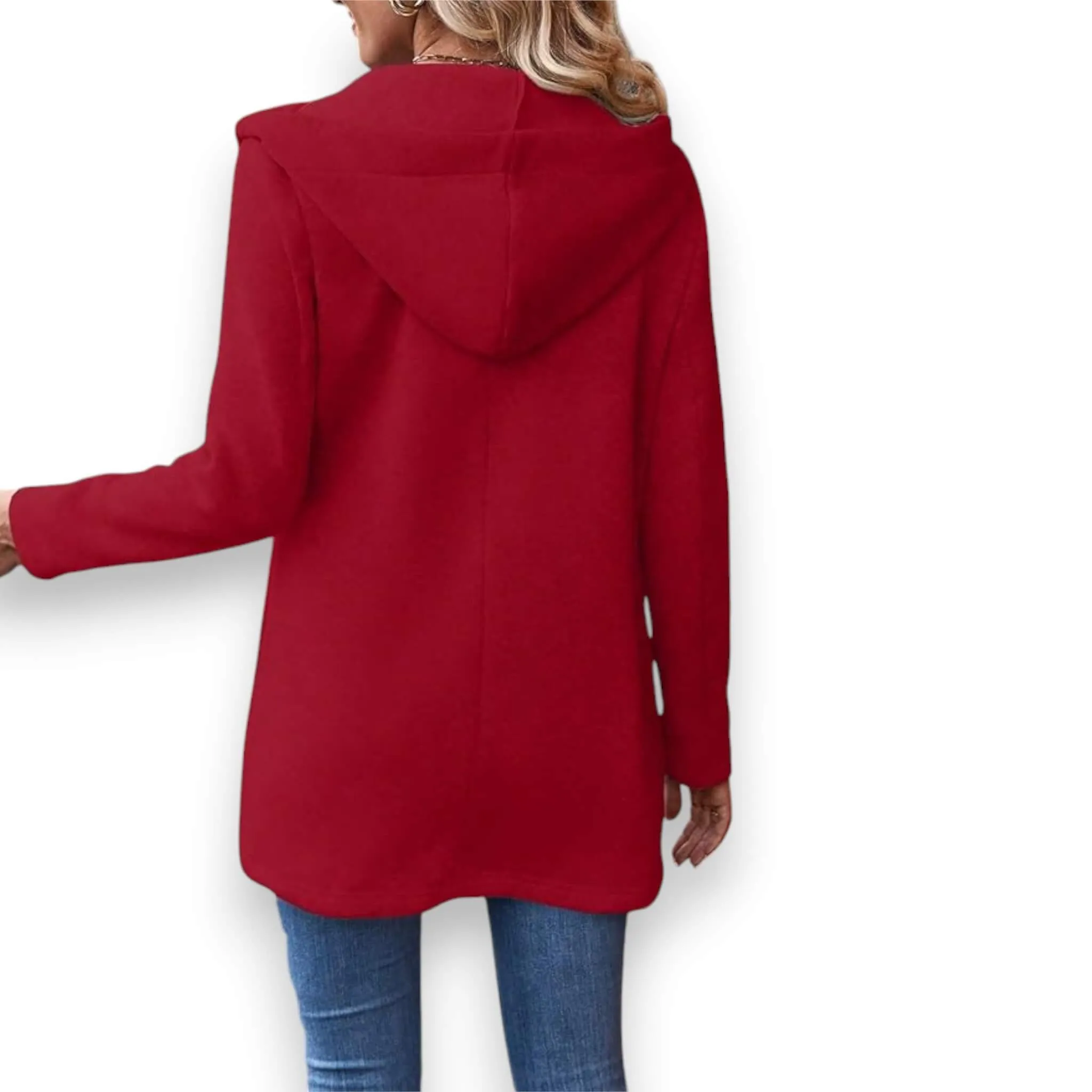 Mid Length Pockets Hooded Knit Jacket Coat