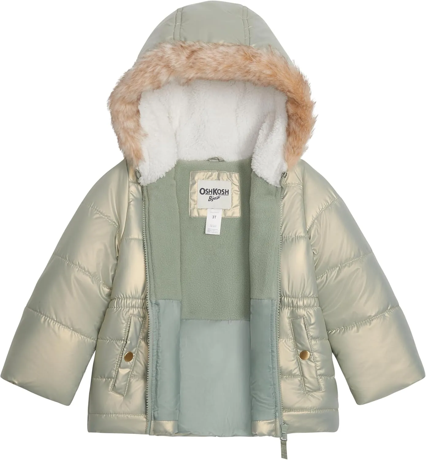 OSHKOSH B'GOSH Girls' Warm Winter Parka Coat with Faux Fur Sherpa-Lined Hood