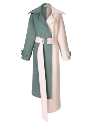 Patchwork Lace-up Wool Coat