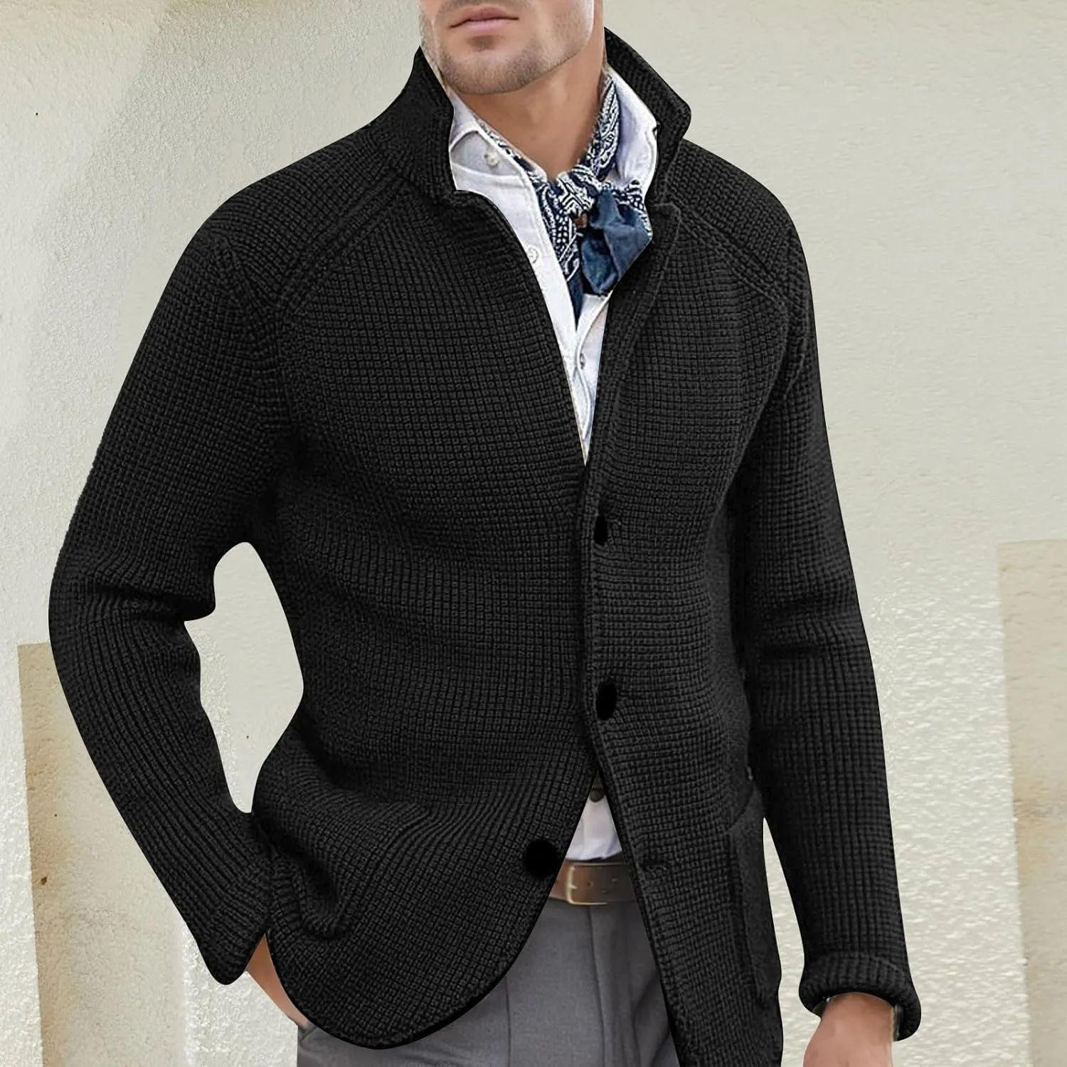 PeQAQ Mens Cardigan Sweater Cable Knit V Neck Button up Sweaters Winter Soft Warm Ribbed Cardigan Sweater Jacket with Pockets