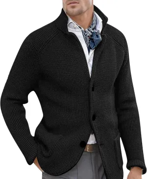 PeQAQ Mens Cardigan Sweater Cable Knit V Neck Button up Sweaters Winter Soft Warm Ribbed Cardigan Sweater Jacket with Pockets