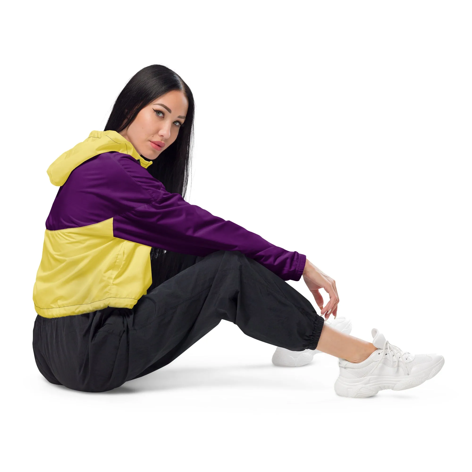 Snooty Fox Art Women’s Cropped Windbreaker - Gold and Purple