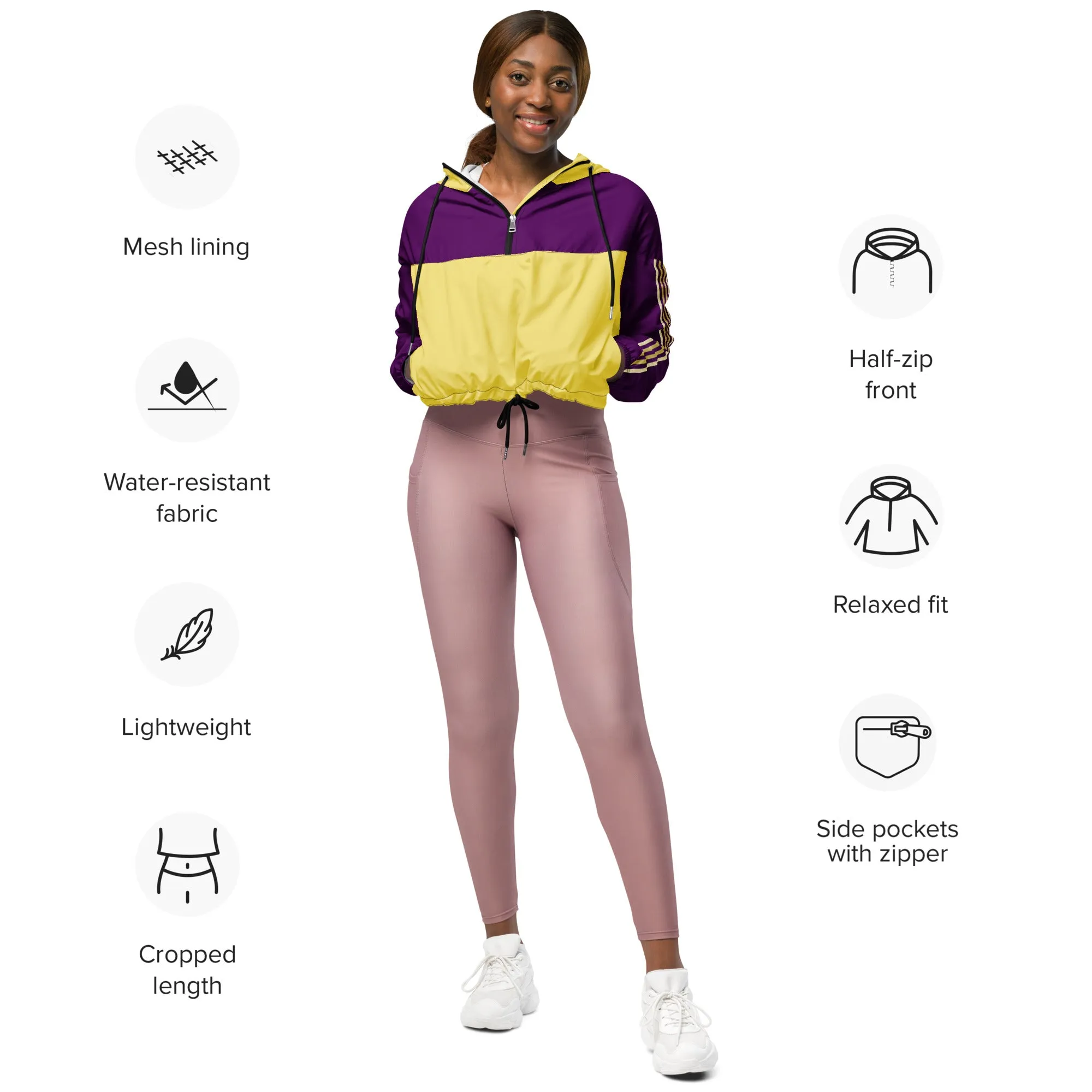 Snooty Fox Art Women’s Cropped Windbreaker - Gold and Purple