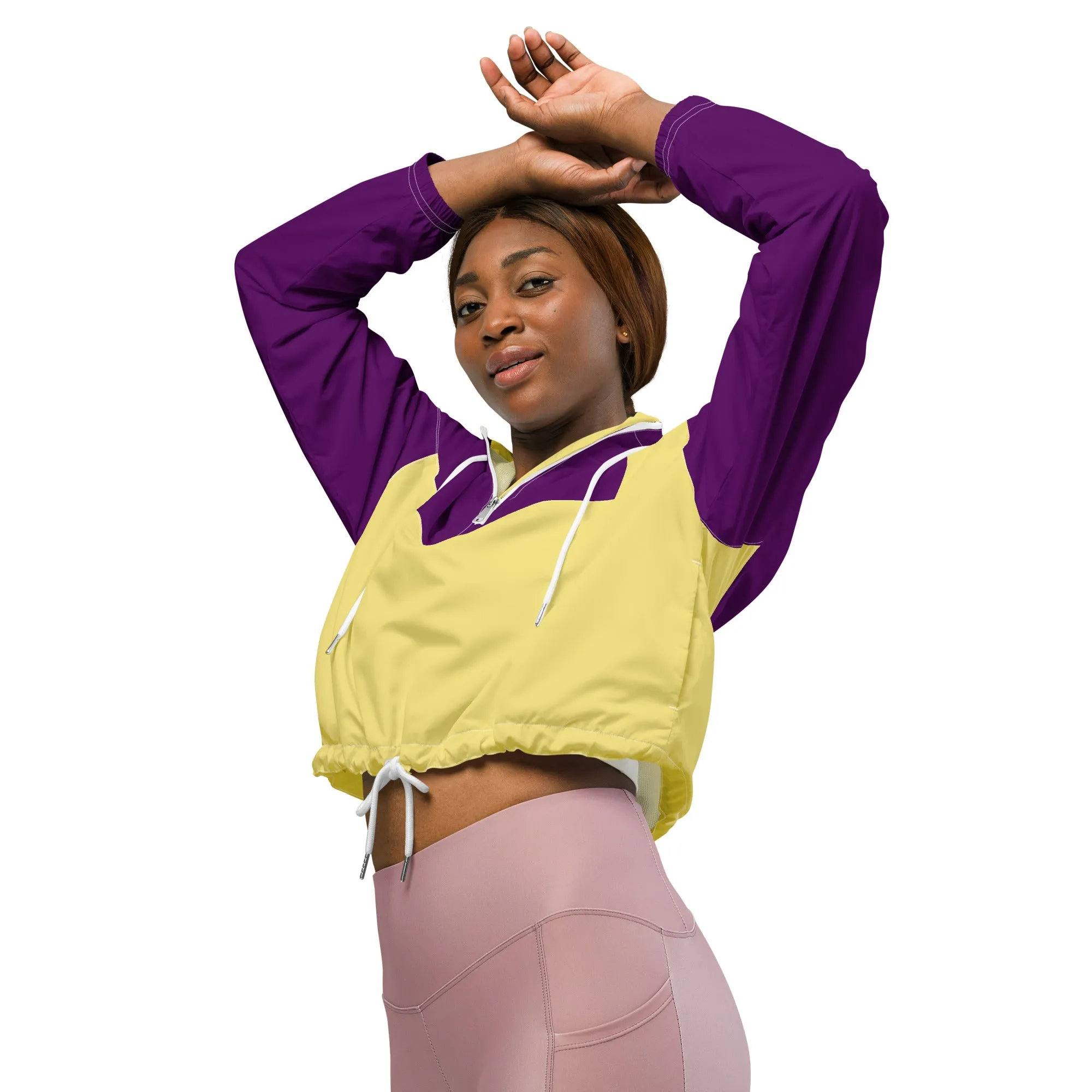 Snooty Fox Art Women’s Cropped Windbreaker - Gold and Purple