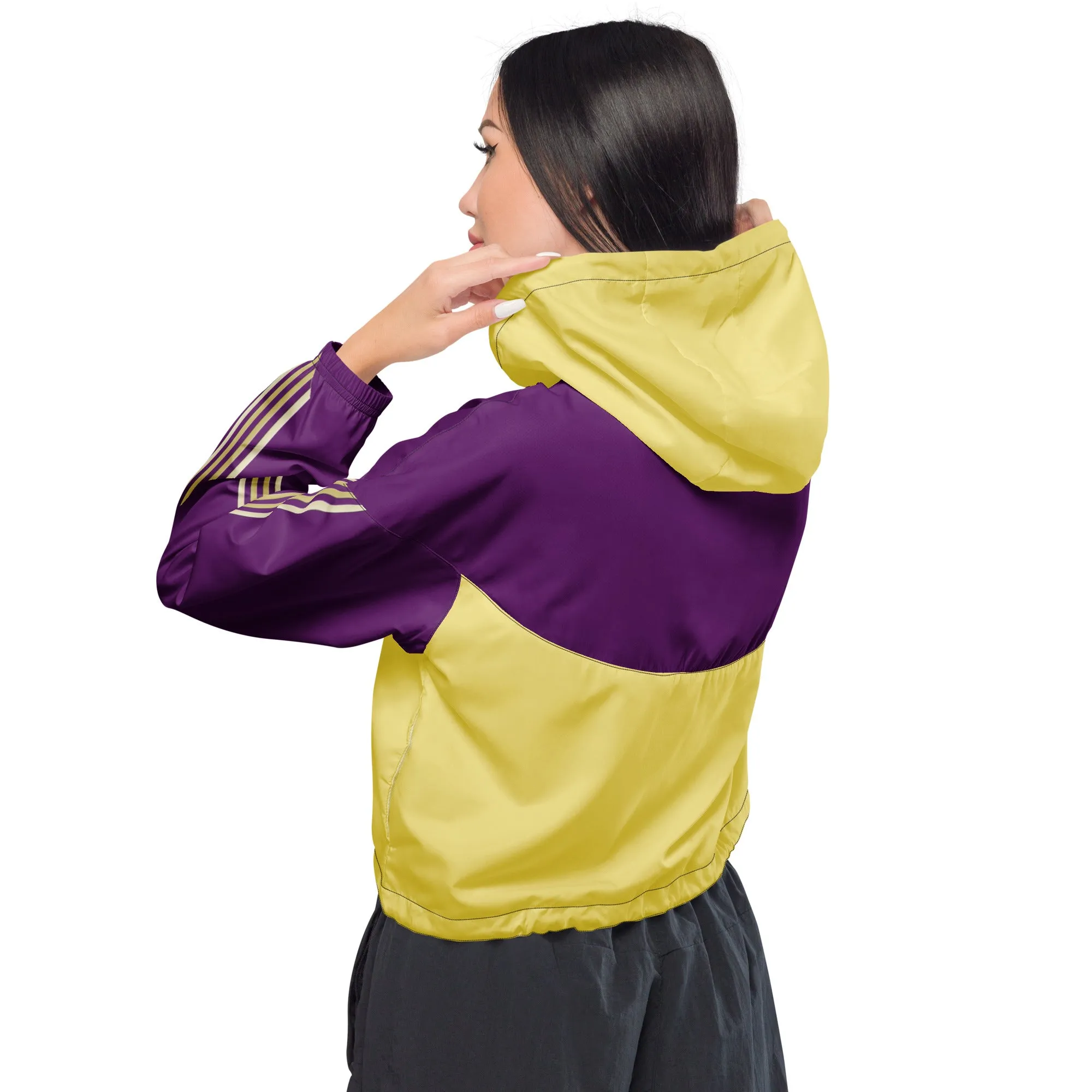 Snooty Fox Art Women’s Cropped Windbreaker - Gold and Purple
