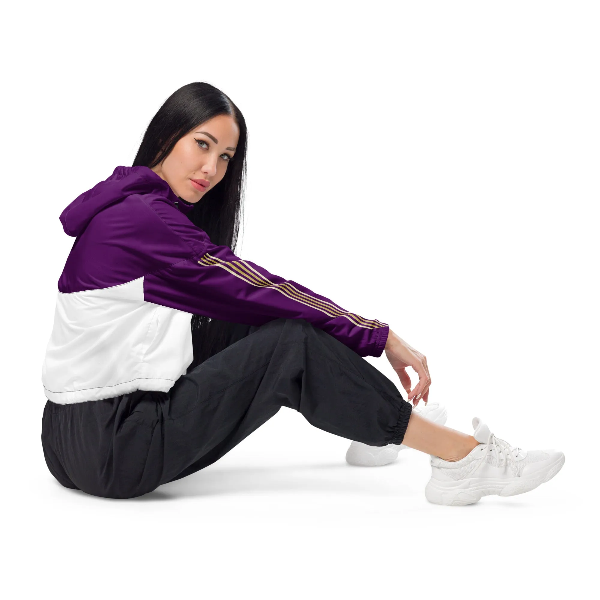 Snooty Fox Art Women’s Cropped Windbreaker - Purple w/ Saints Logo