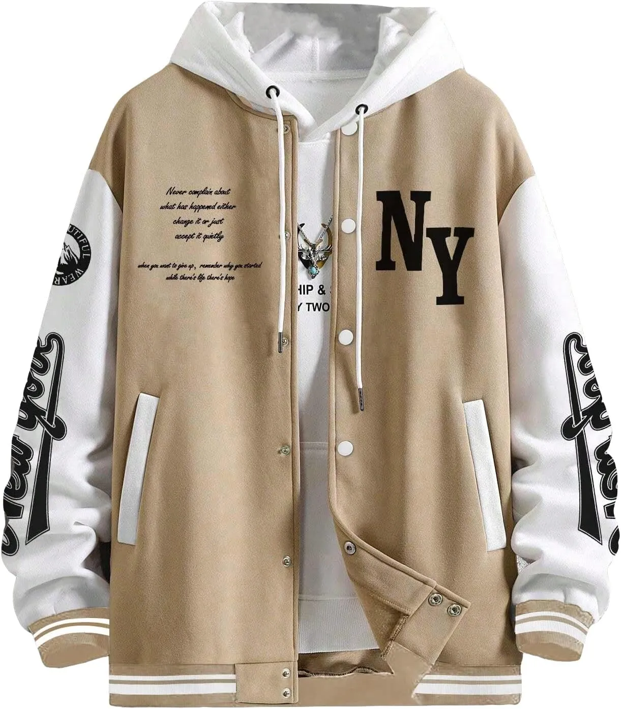 SOLY HUX Men's Varsity Jacket Color Block Letter Graphic Long Sleeve Baseball Jacket Bomber Coat