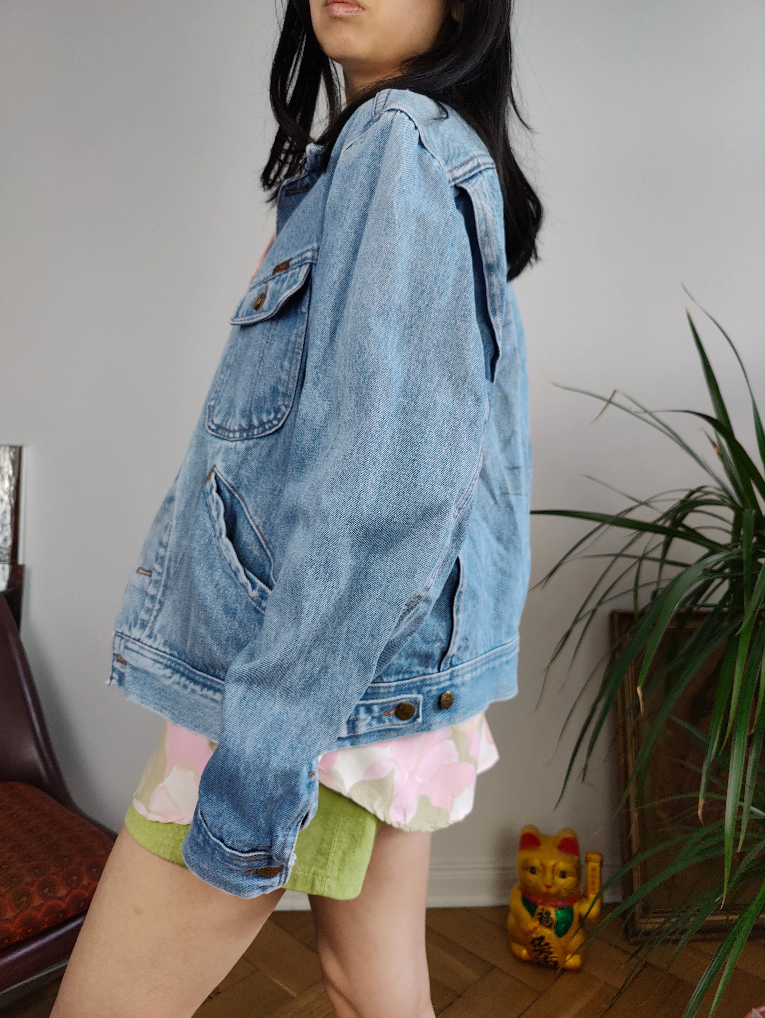 Vintage 90s denim jacket Rifle jeans light blue back print cartoon duck animal women S-M