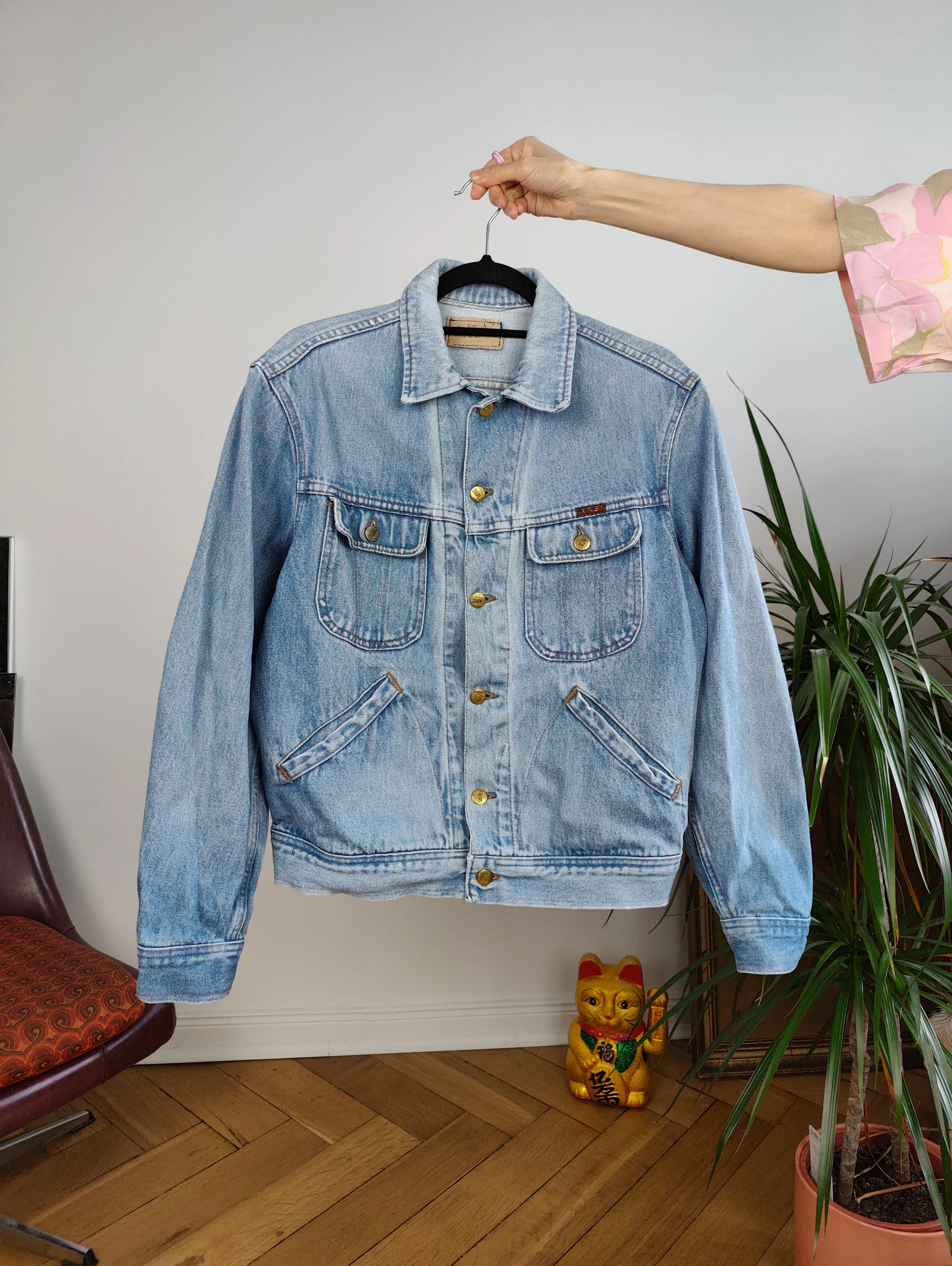 Vintage 90s denim jacket Rifle jeans light blue back print cartoon duck animal women S-M