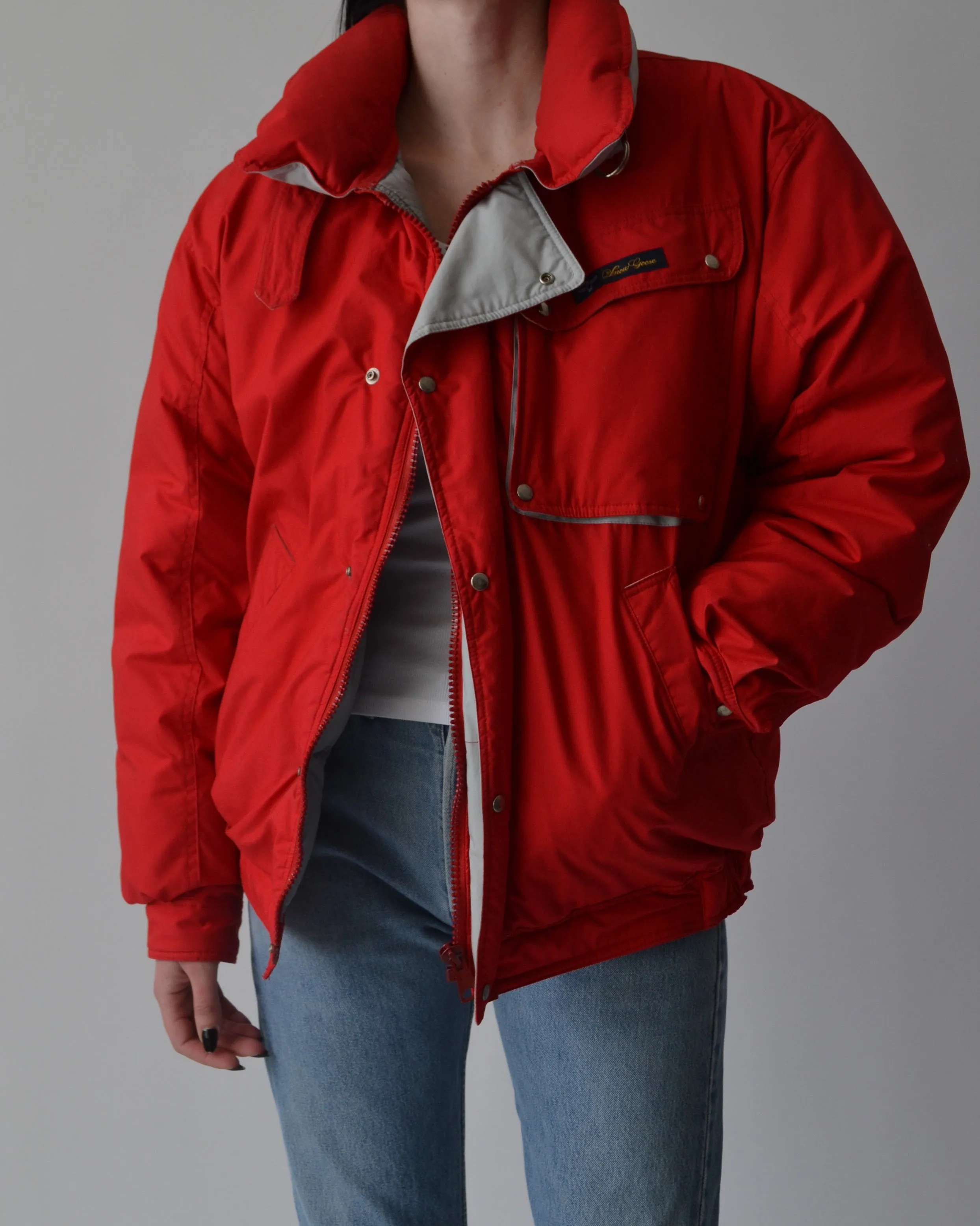 Vintage Red Snow Goose Puffer Jacket